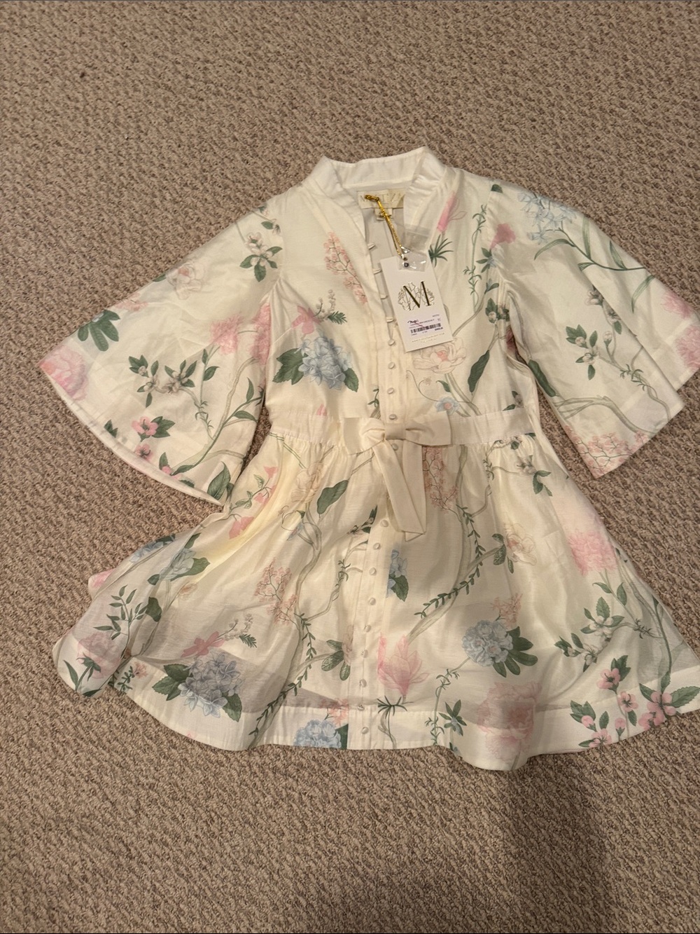 Floral Tie-Waist Women’s Dress - Cream with Pastel Floral